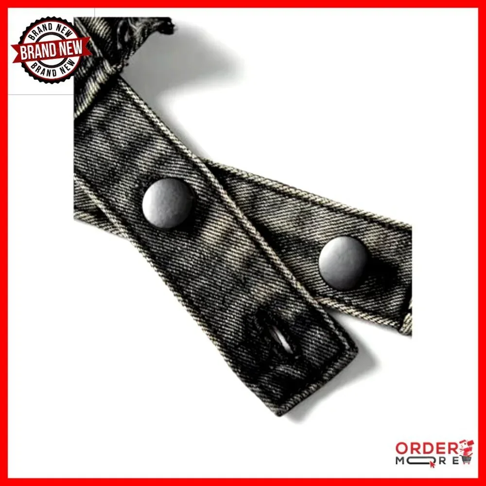 Denim Halter Top Frayed Edge Buckle Backless Punk Grunge Festival Crop - Picture 4 of 5